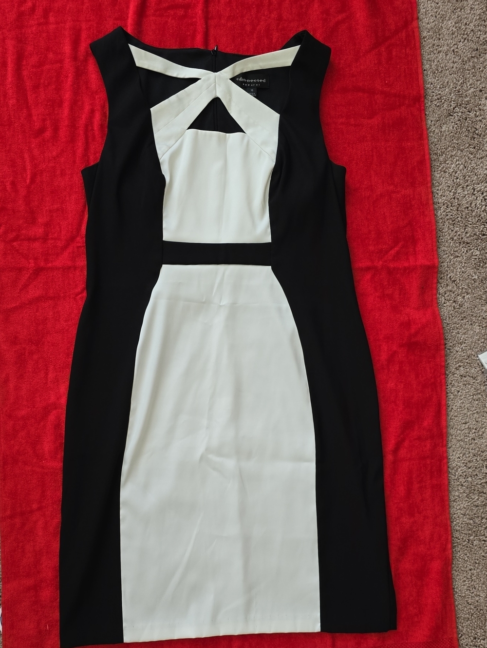 connected apparel Black and White Colorblock Midi Sheath Dress